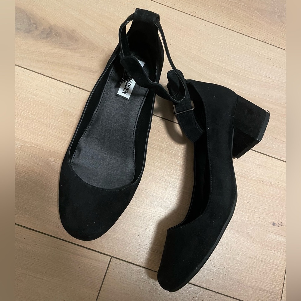 Steve Madden Black Sued Women's Flats with Ankle Strap